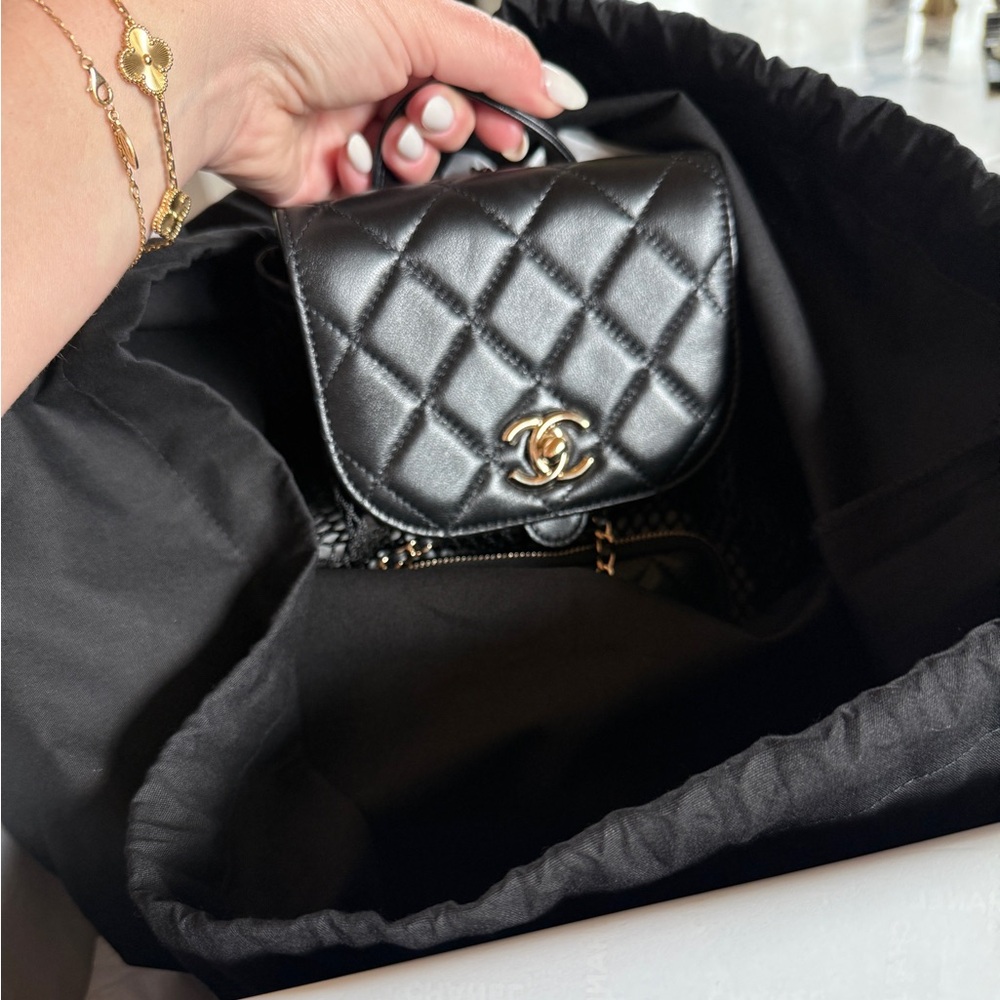 FULL SET - CHANEL Black Quilted Backpack with Gold HW - Picture 10 of 16